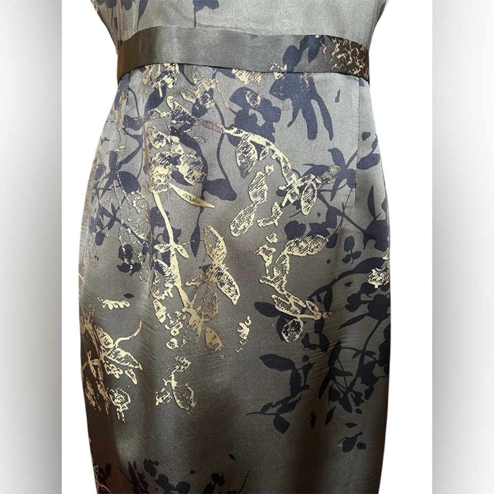 Tahari Olive Green, Gold and Black Sheath Dress, Midi, Racerback - Picture 5 of 9